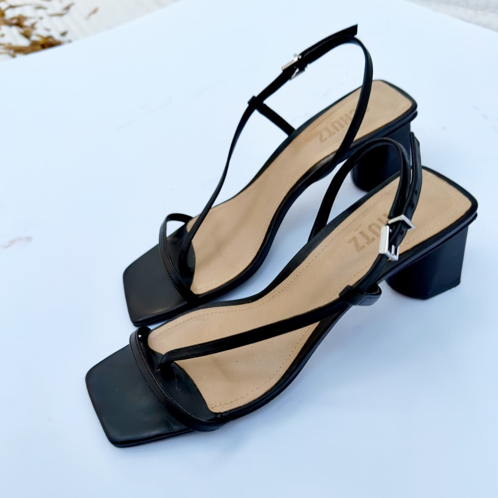 Schultz Heloise Mid Block Black Leather Sandals S… - image 8